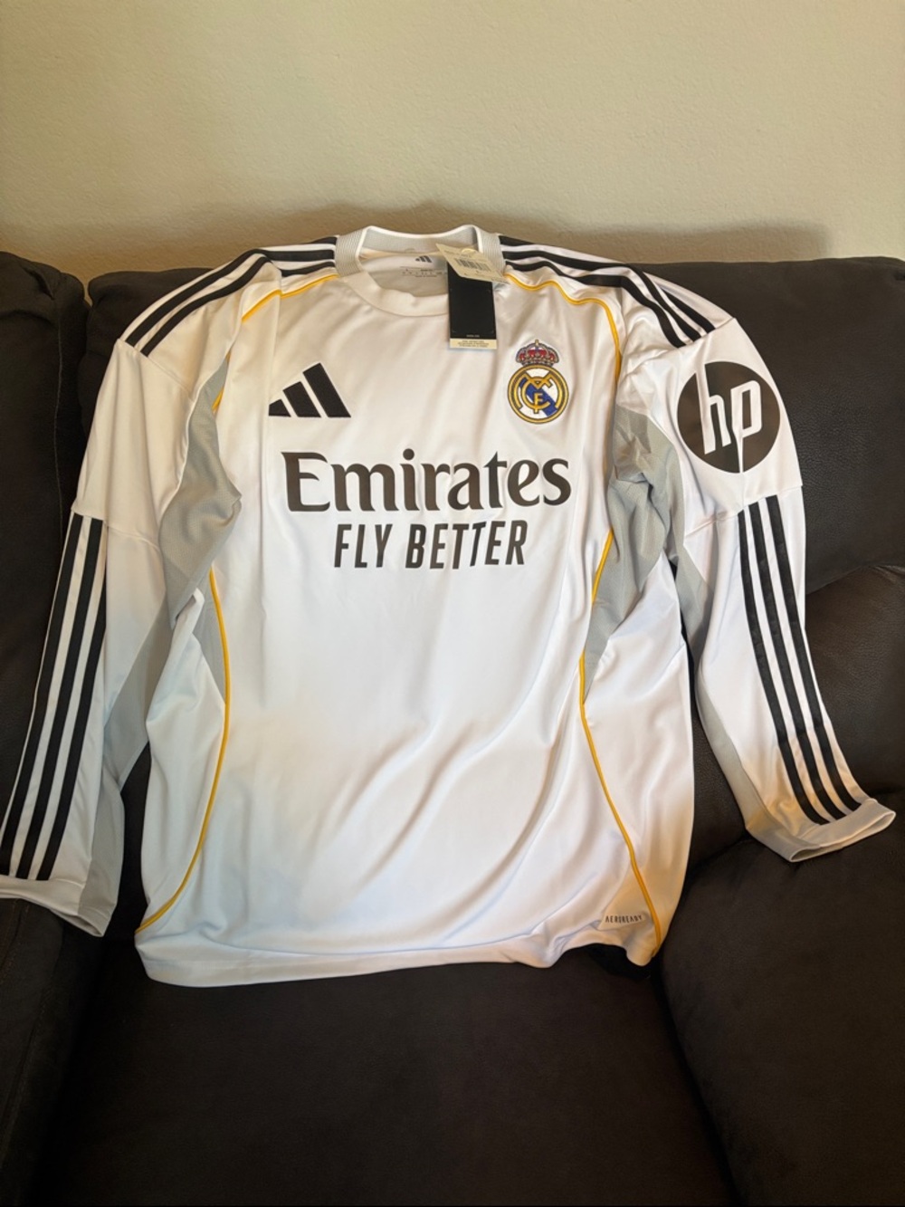 Real Madrid long sleeve home jersey by Adidas. New. Large.